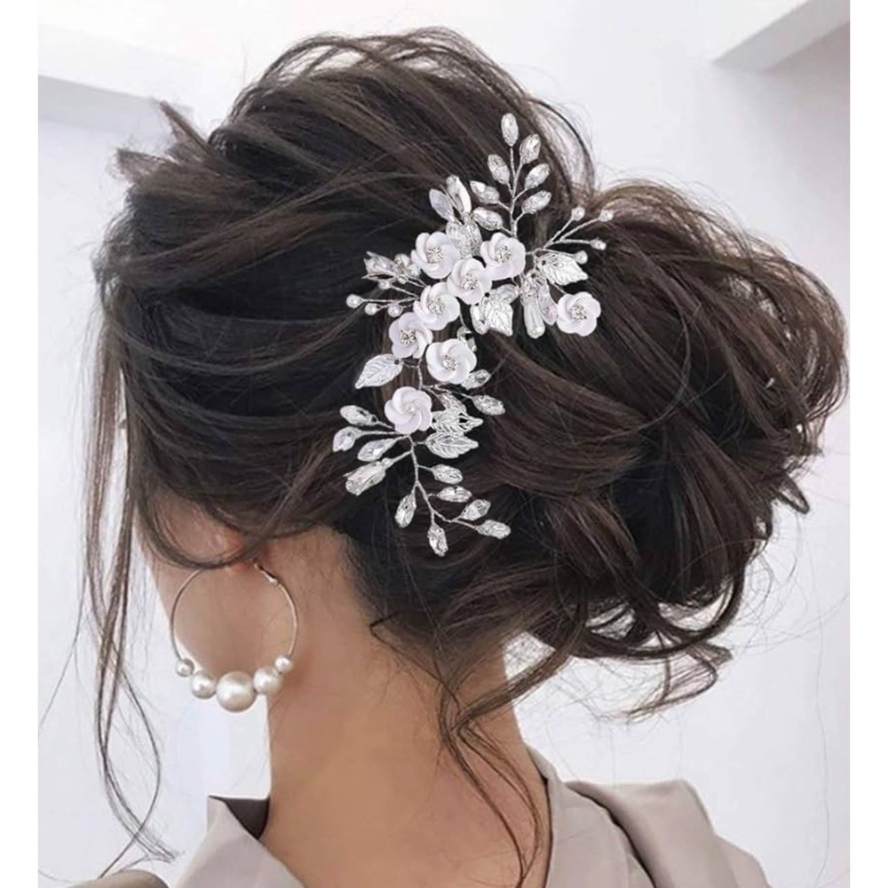 Flower Bride Wedding Hair Vine Pearl Rhinestone Bridal Hair Piece Silver